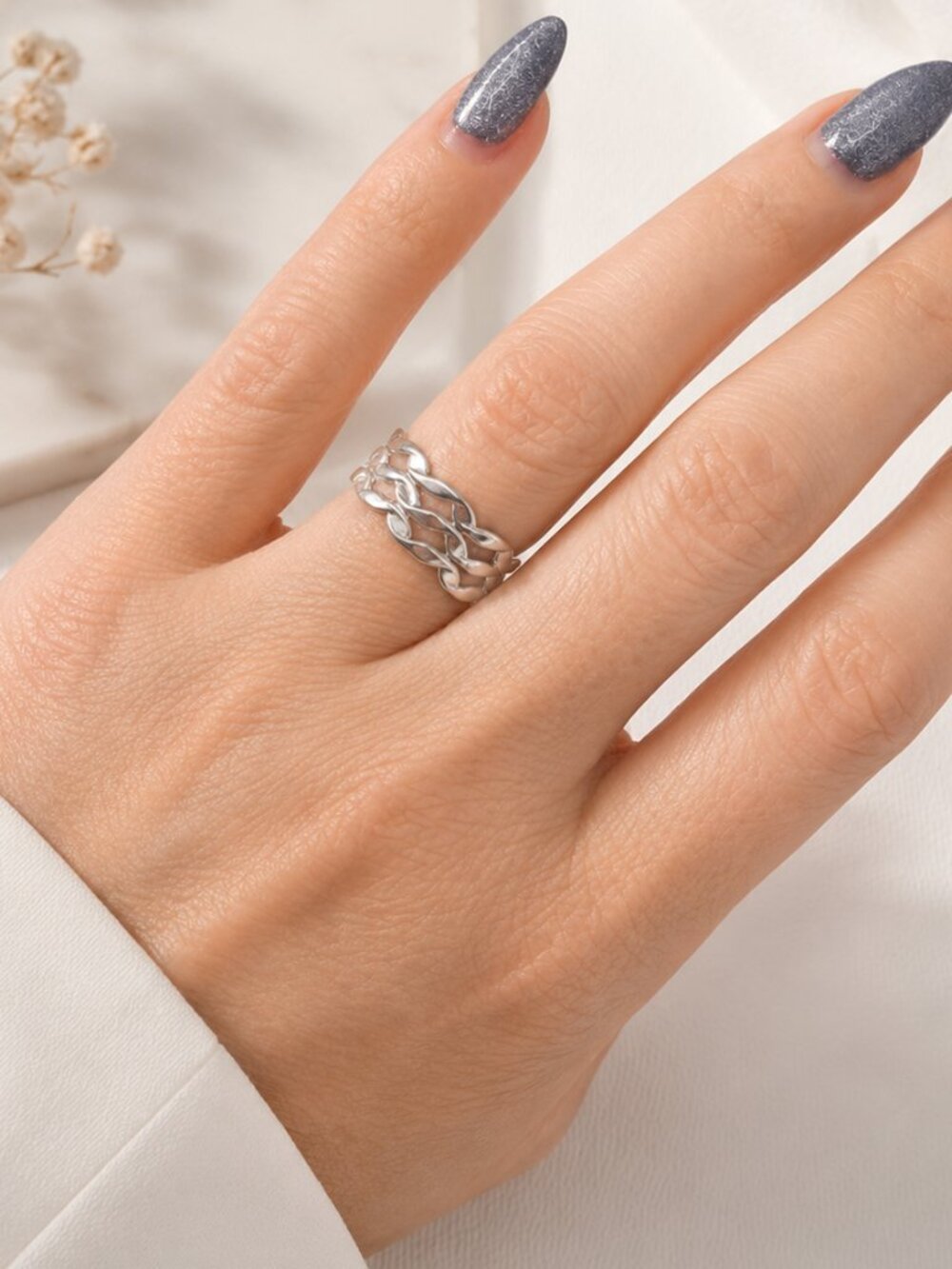 Silver Chain Link Statement Ring Minimalist Chunky Band